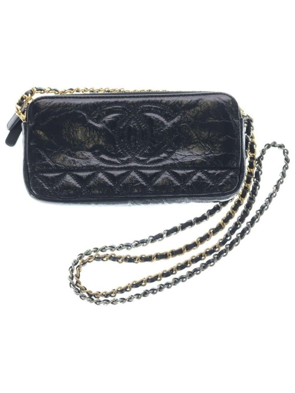 Chanel CC Logo Chain Wallet Mini Shoulder Bag Aged Calfskin Gold Silver